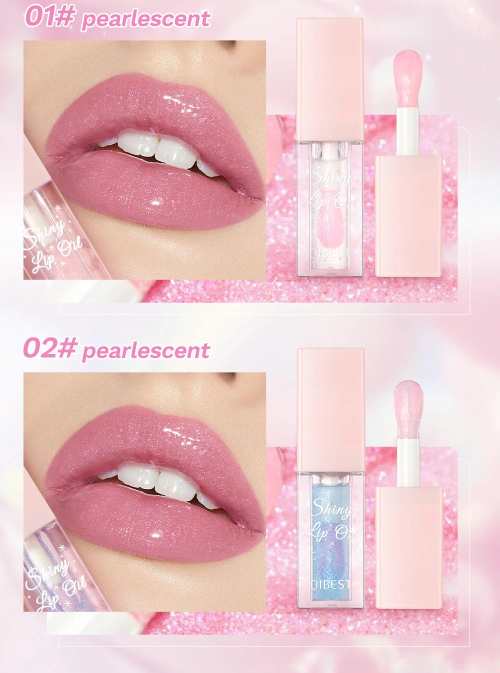 Pearlescent Pink Glitter Lip Oil