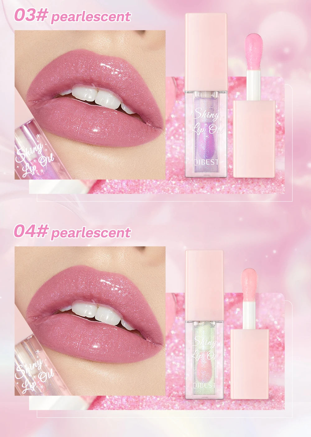 Pearlescent Pink Glitter Lip Oil