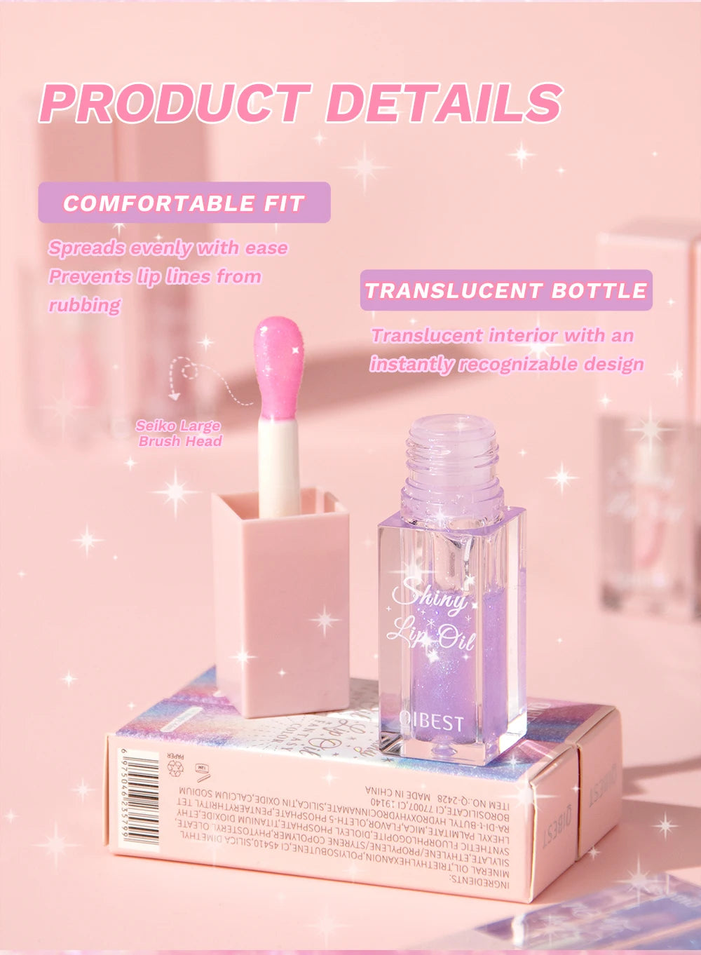 Pearlescent Pink Glitter Lip Oil