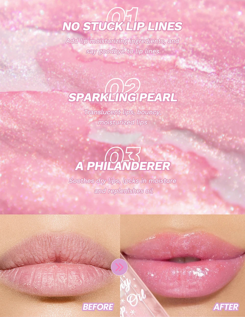 Pearlescent Pink Glitter Lip Oil